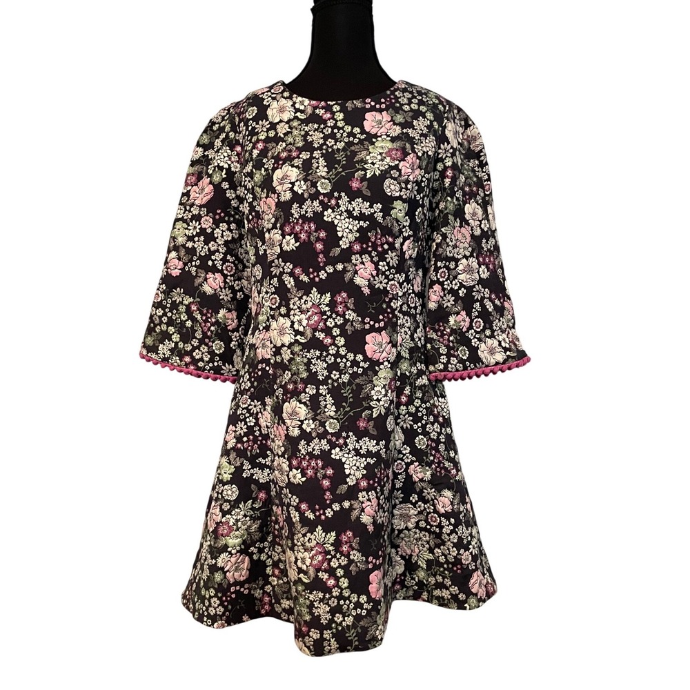 Laundry Black Floral Print Dress Size 10 Whimsical Cottagecore Feminine Modest‎